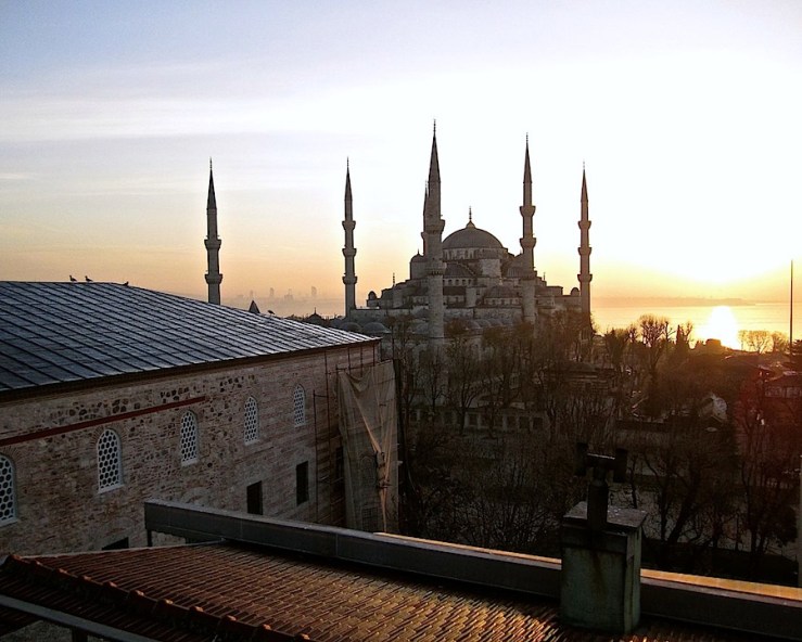 Blue Mosque, Instanbul, about sunrise, Dec. 26:enclos*ure