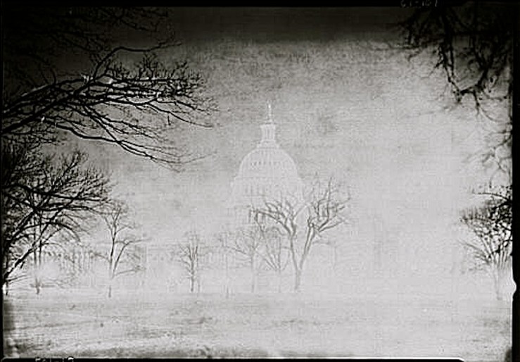 U.S. Capitol in snow, ca. 1920-1950, via Library of Congress