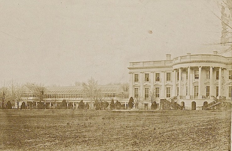 The White House and conservatory in 1857 by Lewis Emory Walker.