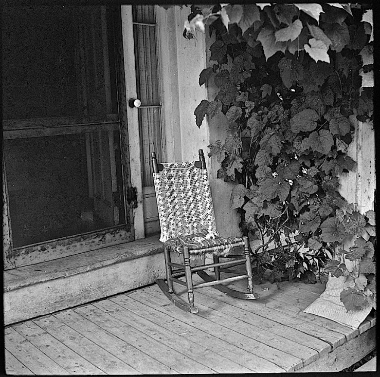 Porch and chair w/ tatted cover and tatting tools, L. Rosskam, Library of Congress, 1940