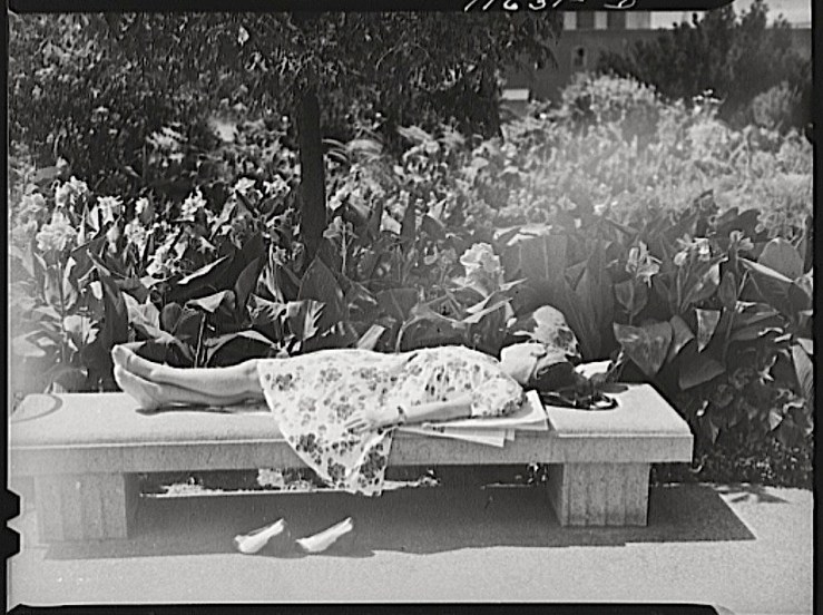 Woman taking nap in D.C. Botanical Garden, 1942, Library of Congress